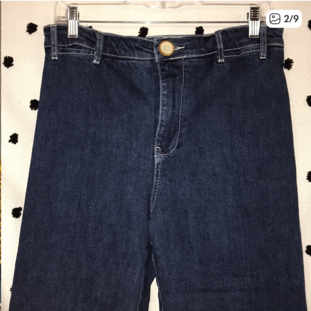 New Anthropologie Pilcro Ultra High Rise Wide Leg Cropped Raw Hem Dark Jeans 29 - Picture 5 of 12